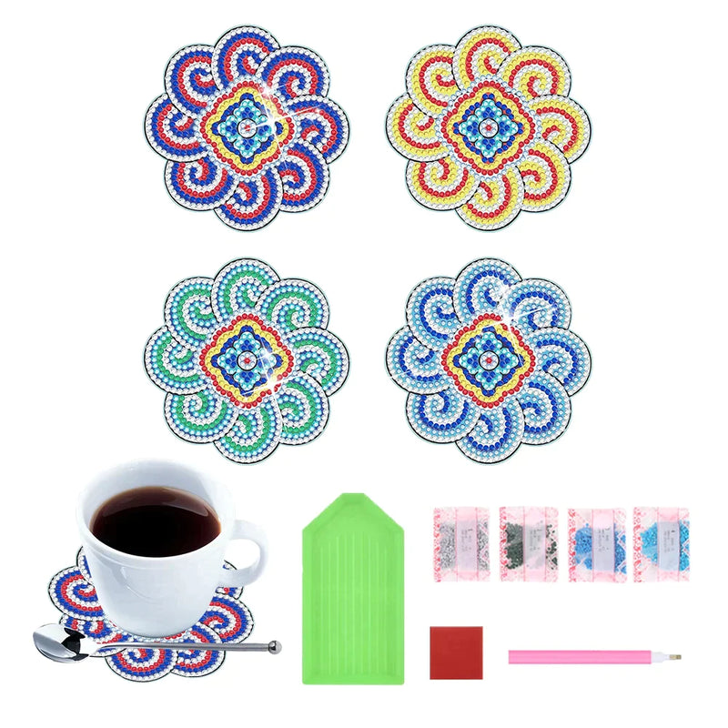 🥰Diamond Crafts Coasters Sous-verres de peinture au diamant (Mandala)