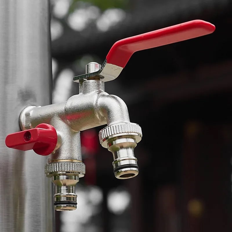 Robinet à double sortie en alliage de zinc pour le jardinage