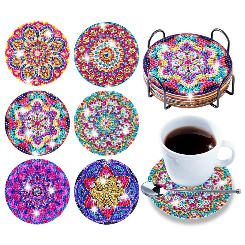 🥰Diamond Crafts Coasters Sous-verres de peinture au diamant (Mandala)