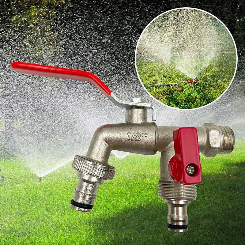 Robinet à double sortie en alliage de zinc pour le jardinage