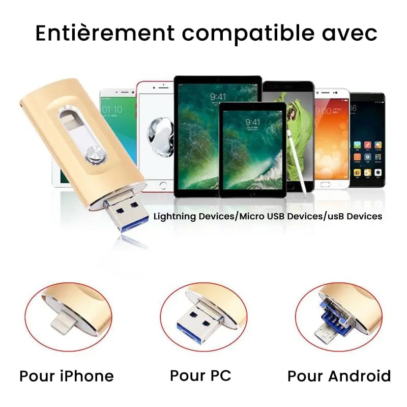 Clé USB haute capacité 3 en 1 avec sécurité par empreinte digitale