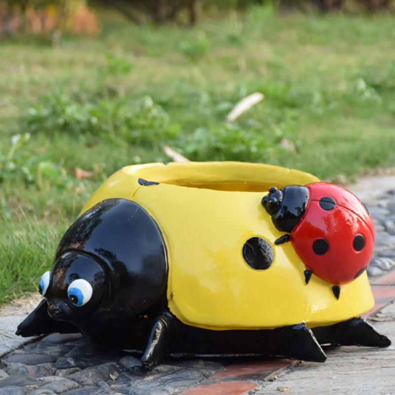 Pot de fleur coccinelle en métal