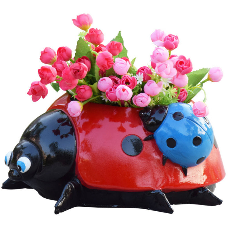 Pot de fleur coccinelle en métal