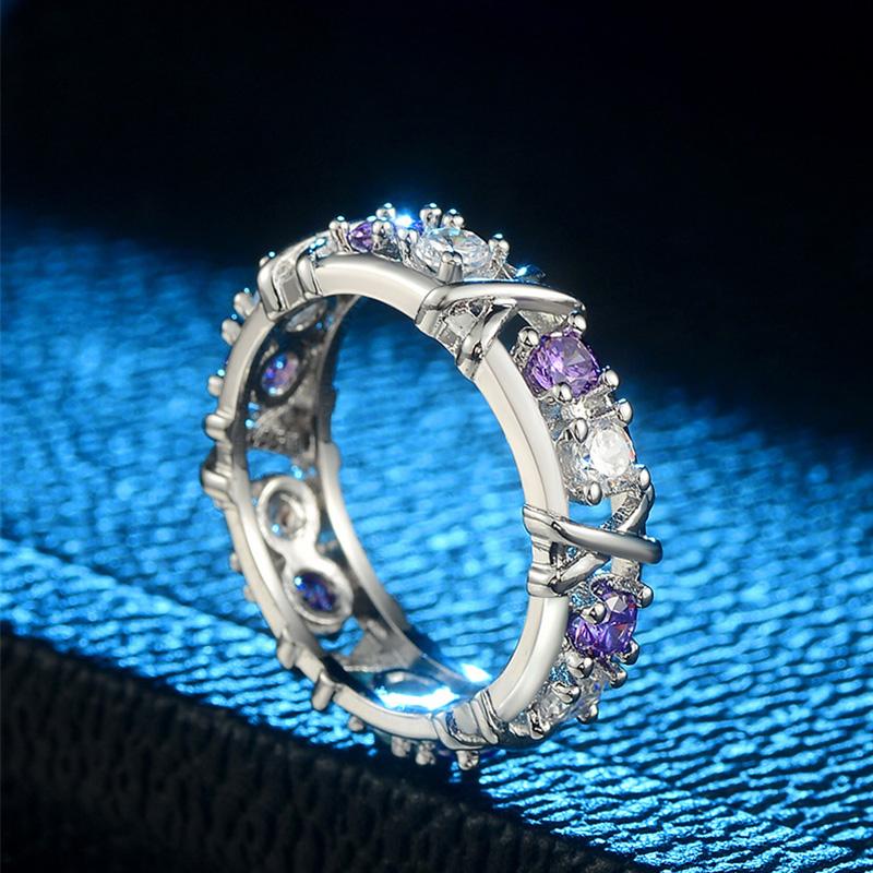 Bague Zircon Incrusté Dichroïque Plaqué Or