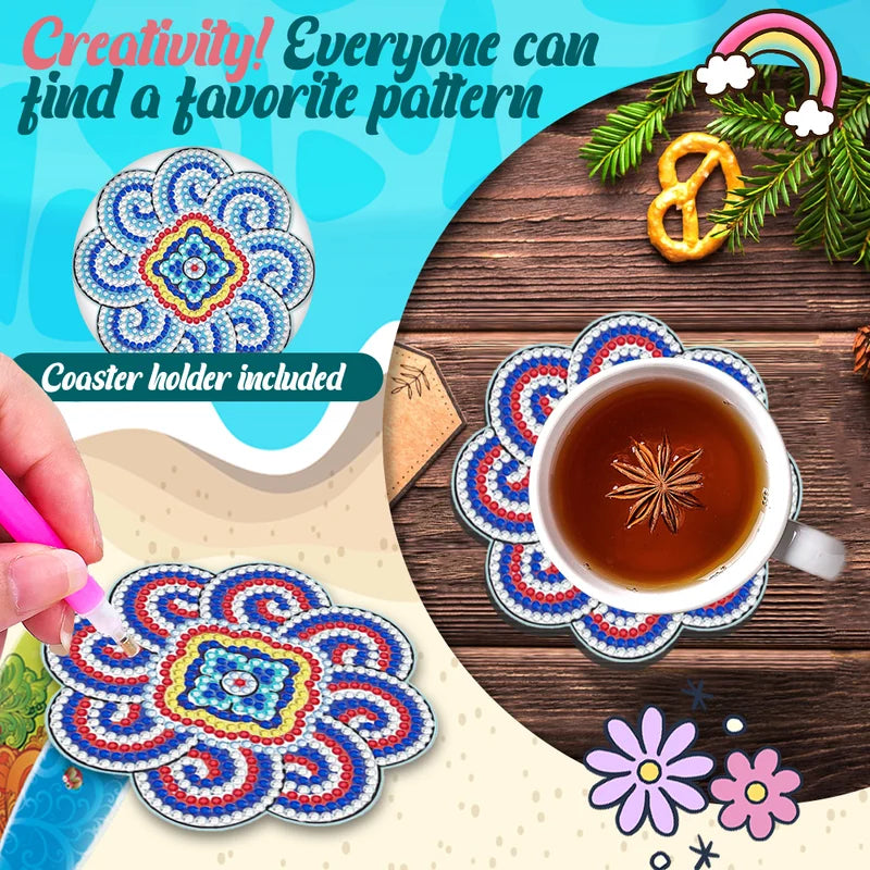 🥰Diamond Crafts Coasters Sous-verres de peinture au diamant (Mandala)