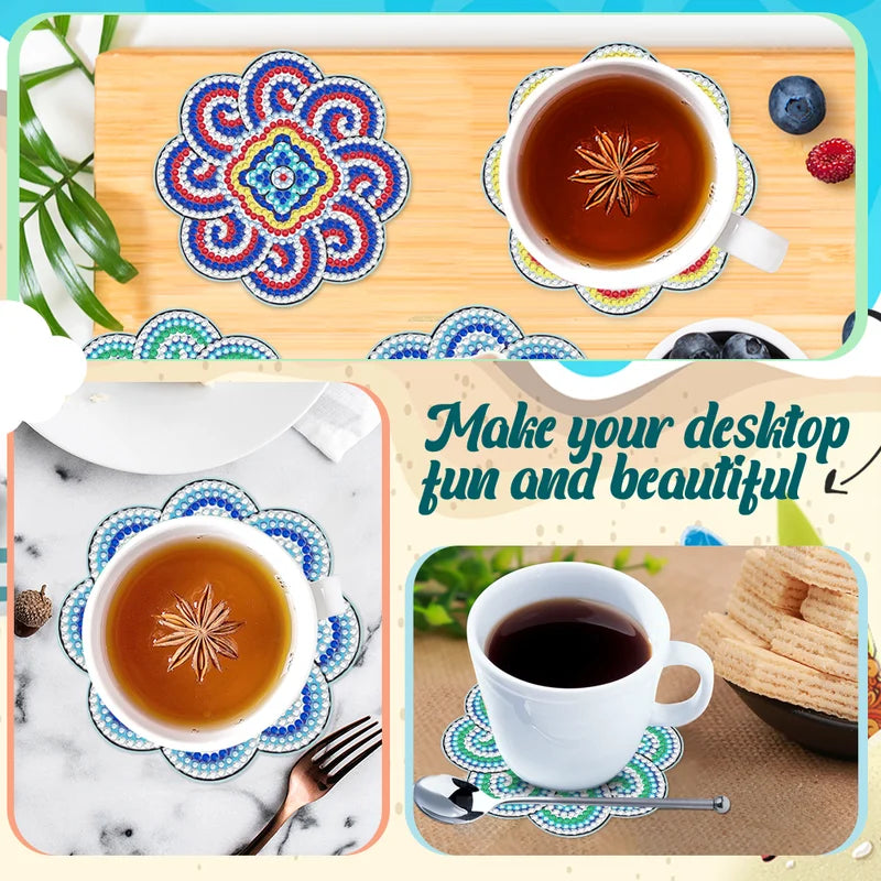 🥰Diamond Crafts Coasters Sous-verres de peinture au diamant (Mandala)