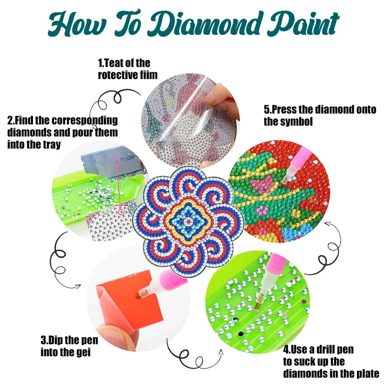 🥰Diamond Crafts Coasters Sous-verres de peinture au diamant (Mandala)