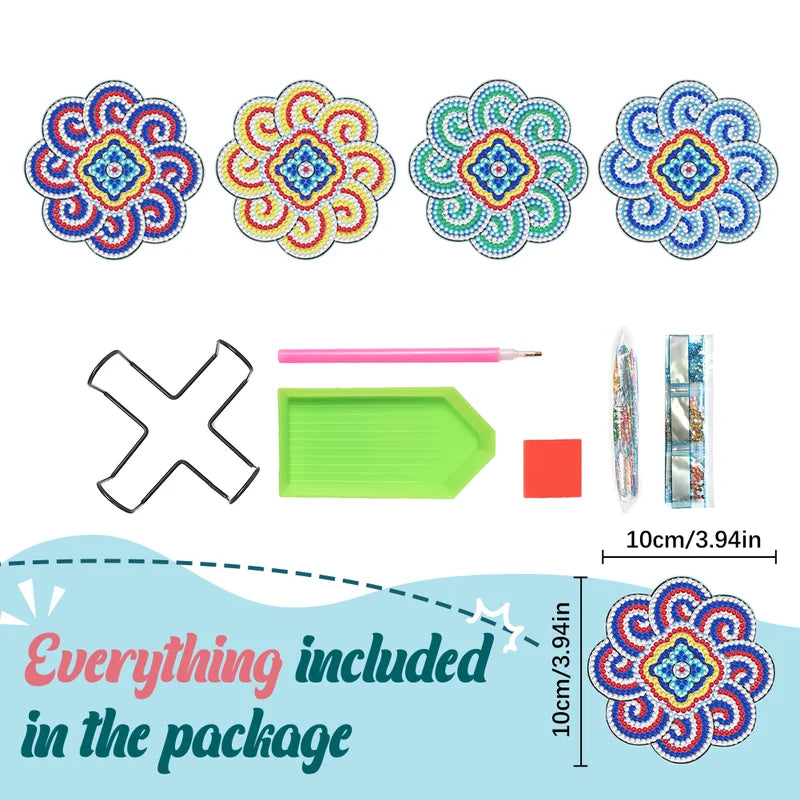 🥰Diamond Crafts Coasters Sous-verres de peinture au diamant (Mandala)