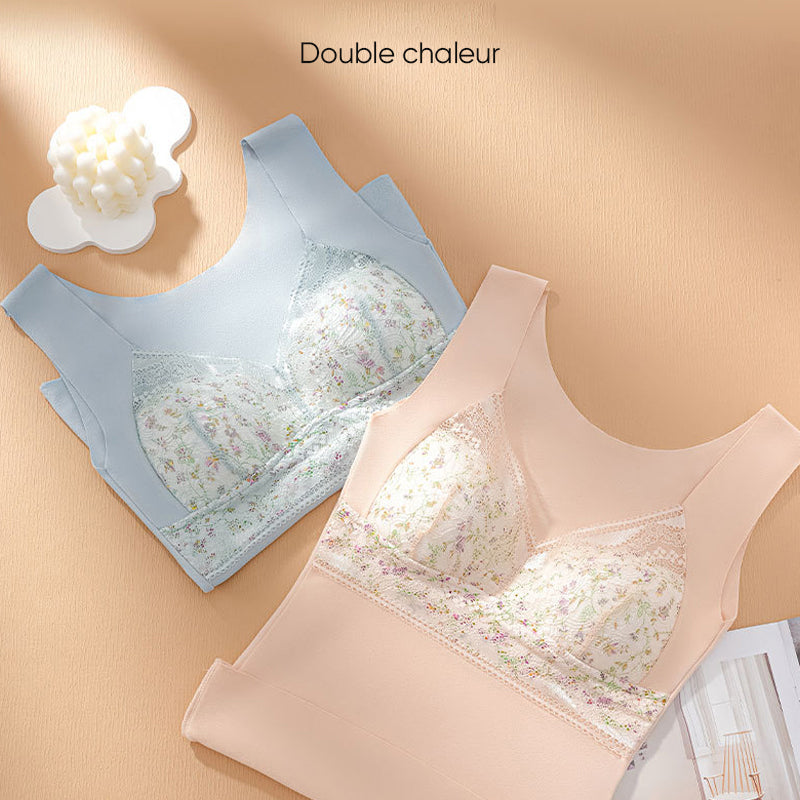 Sous-vêtements thermiques en dentelle avec soutien-gorge intégré 2 en 1