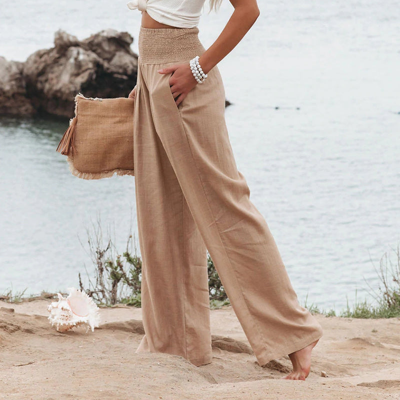 Pantalon smocké à poches en mélange de lin Fresh Air